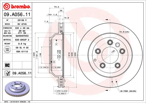 BREMBO Hátsó féktárcsa 09.A056.11_BREMBO