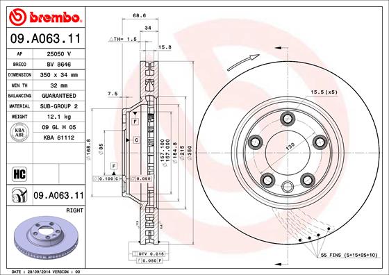 BREMBO Első féktárcsa 09.A063.11_BREMBO