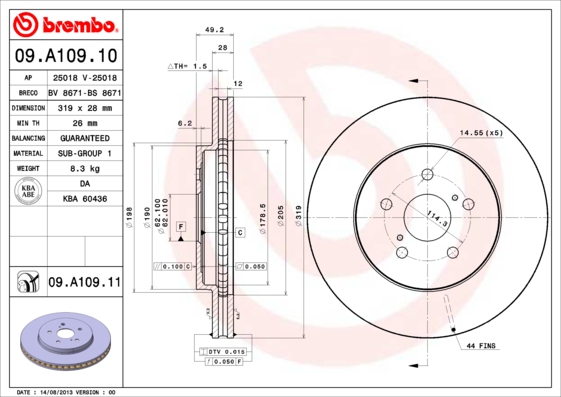 BREMBO Első féktárcsa 09.A109.11_BREMBO