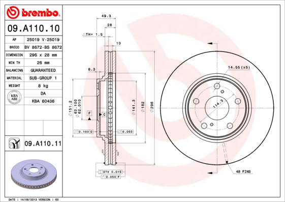 BREMBO Első féktárcsa 09.A110.10_BREMBO