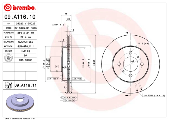 BREMBO Első féktárcsa 09.A116.11_BREMBO