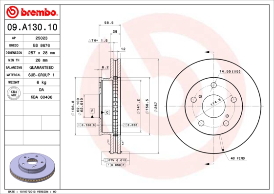 BREMBO Első féktárcsa 09.A130.10_BREMBO