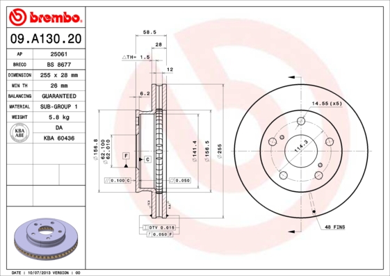 BREMBO Első féktárcsa 09.A130.20_BREMBO