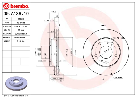 BREMBO Első féktárcsa 09.A136.10_BREMBO