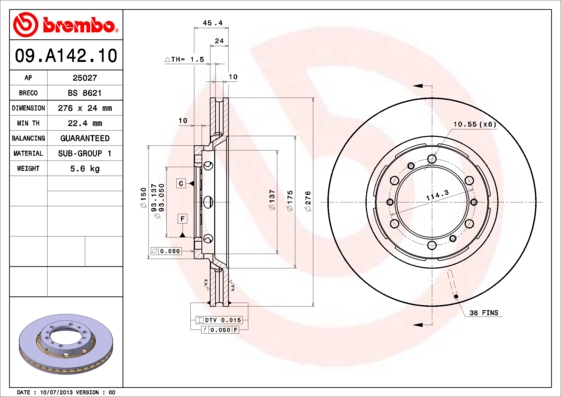 BREMBO Első féktárcsa 09.A142.10_BREMBO