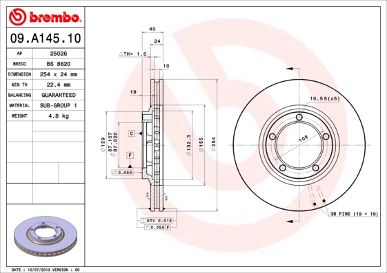 BREMBO Első féktárcsa 09.A145.10_BREMBO