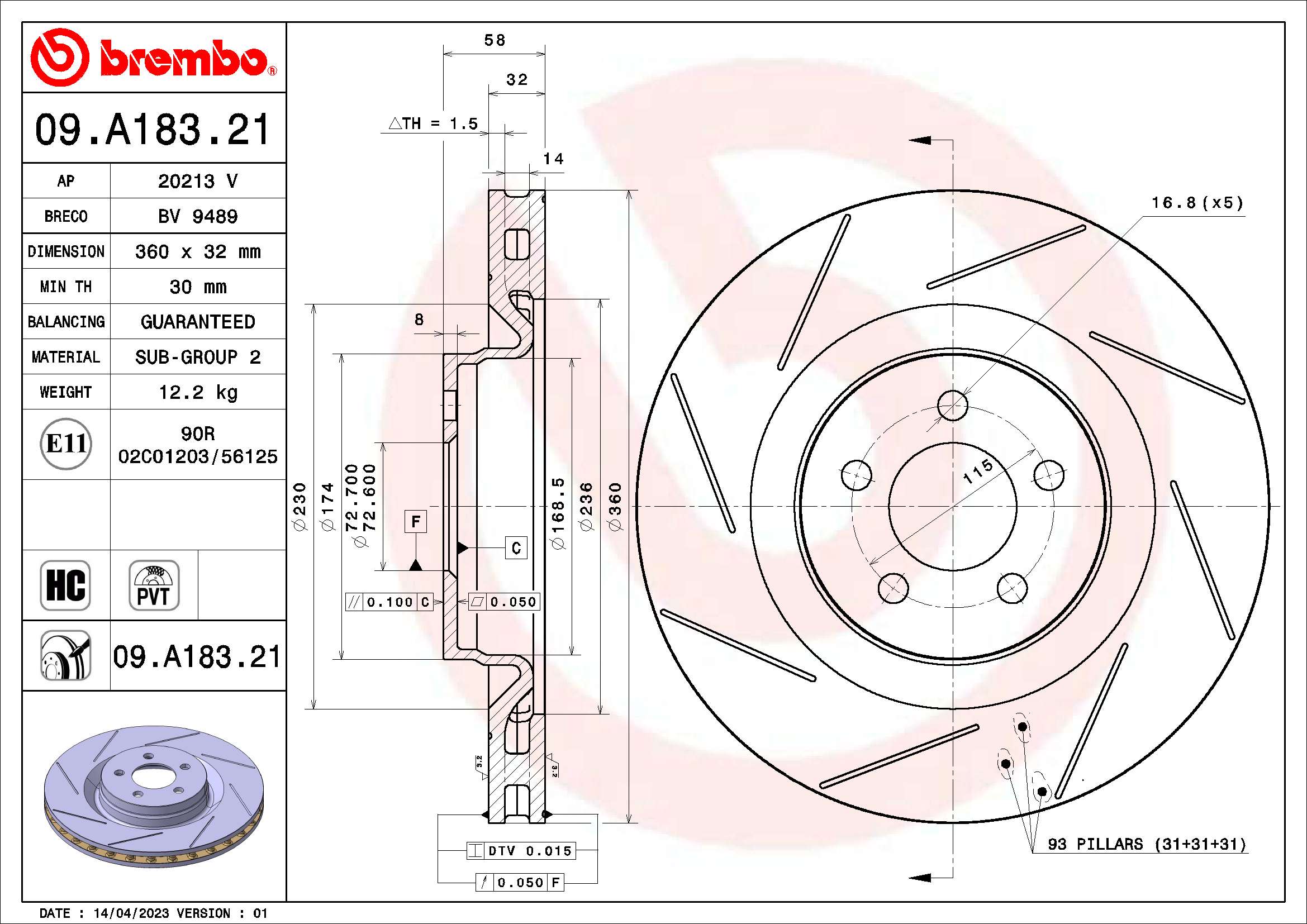 BREMBO Féktárcsa, mind 09.A183.21_BREMBO