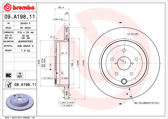 BREMBO Hátsó féktárcsa 09.A198.11_BREMBO