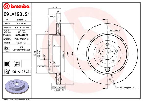 BREMBO Féktárcsa, mind 09.A198.21_BREMBO