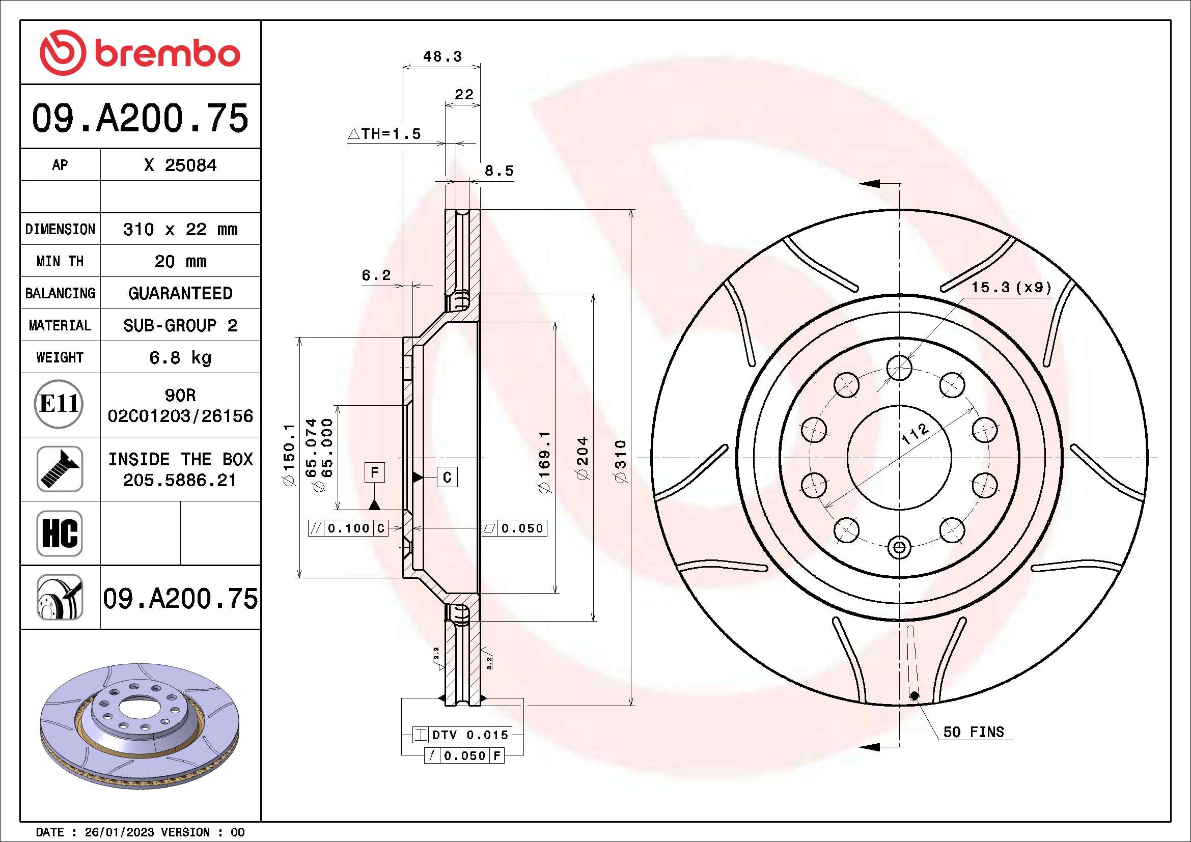 BREMBO Féktárcsa, mind 09.A200.75_BREMBO