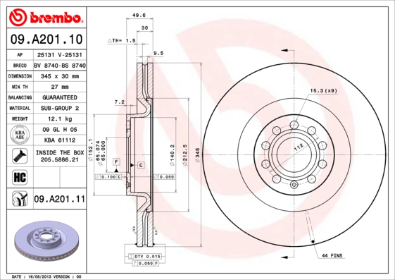 BREMBO Első féktárcsa 09.A201.10_BREMBO