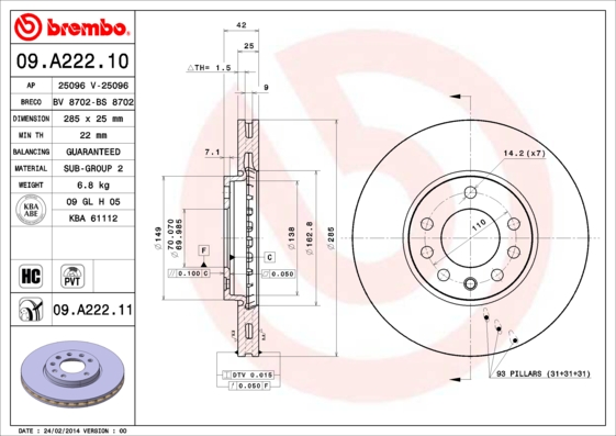 BREMBO Első féktárcsa 09.A222.10_BREMBO