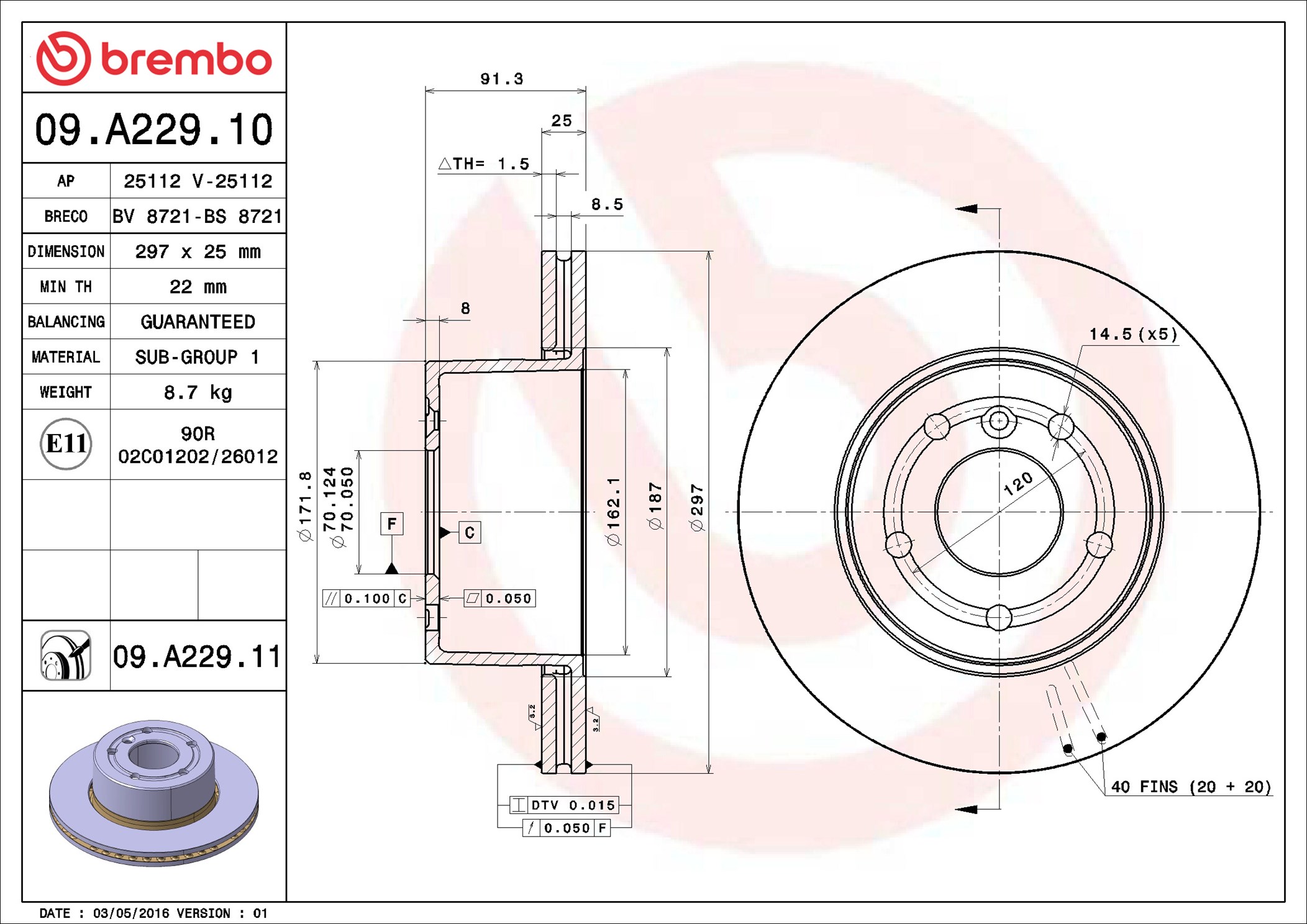 BREMBO Első féktárcsa 09.A229.11_BREMBO