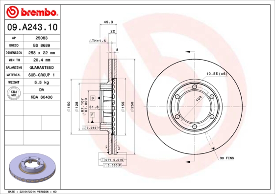 BREMBO Első féktárcsa 09.A243.10_BREMBO