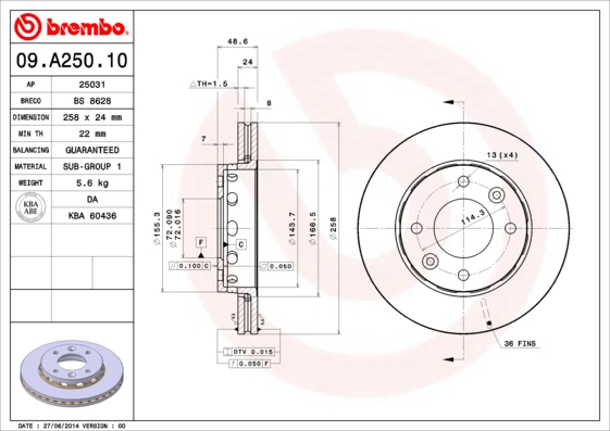 BREMBO Első féktárcsa 09.A250.10_BREMBO