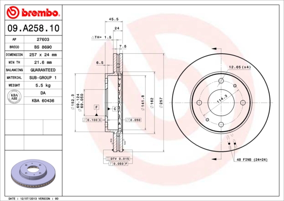 BREMBO Első féktárcsa 09.A258.10_BREMBO