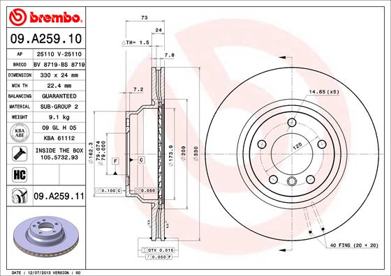 BREMBO Első féktárcsa 09.A259.11_BREMBO