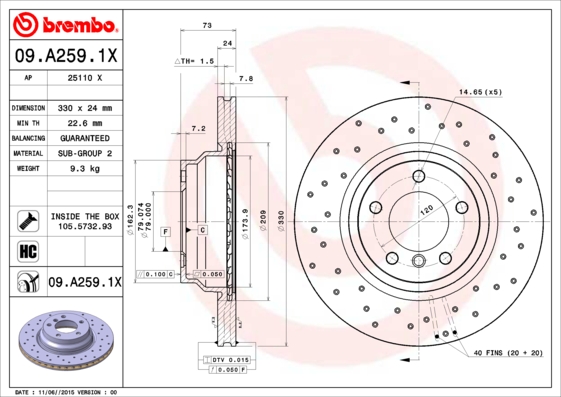 BREMBO Első féktárcsa 09.A259.1X_BREMBO