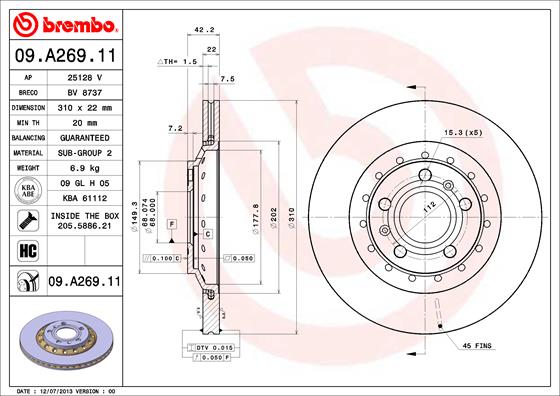 BREMBO Hátsó féktárcsa 09.A269.11_BREMBO