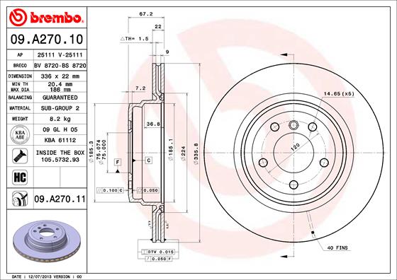 BREMBO Hátsó féktárcsa 09.A270.11_BREMBO