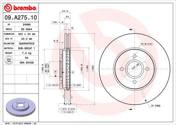 BREMBO Első féktárcsa 09.A275.10_BREMBO