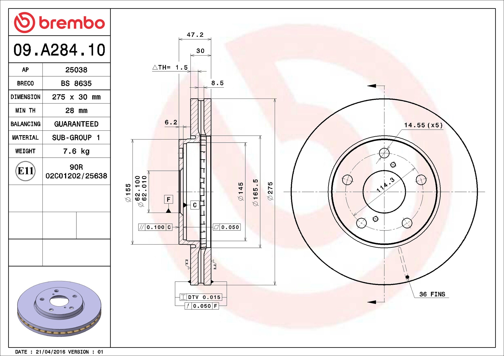 BREMBO Első féktárcsa 09.A284.10_BREMBO