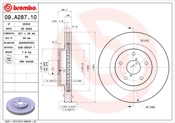 BREMBO Első féktárcsa 09.A287.10_BREMBO