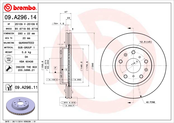 BREMBO Első féktárcsa 09.A296.11_BREMBO