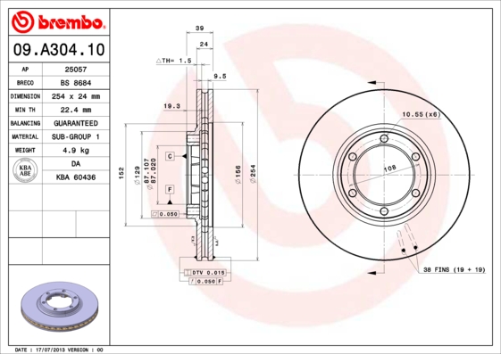 BREMBO Első féktárcsa 09.A304.10_BREMBO