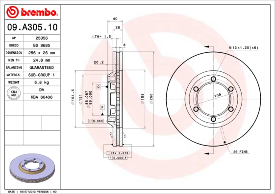 BREMBO Első féktárcsa 09.A305.10_BREMBO