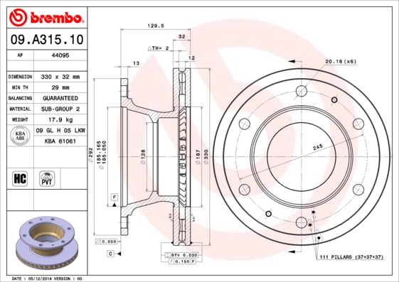 BREMBO Első féktárcsa 09.A315.10_BREMBO