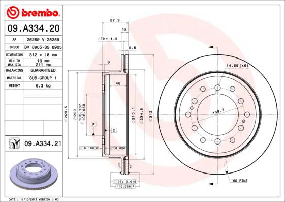 BREMBO Hátsó féktárcsa 09.A334.21_BREMBO