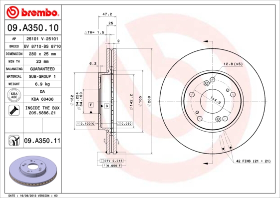 BREMBO Első féktárcsa 09.A350.11_BREMBO