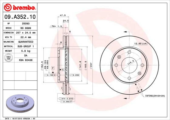 BREMBO Első féktárcsa 09.A352.10_BREMBO