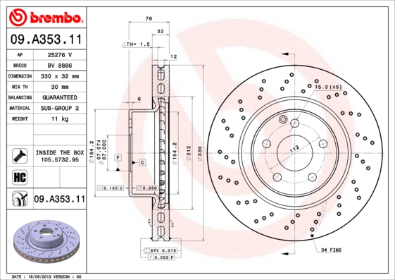 BREMBO Első féktárcsa 09.A353.11_BREMBO