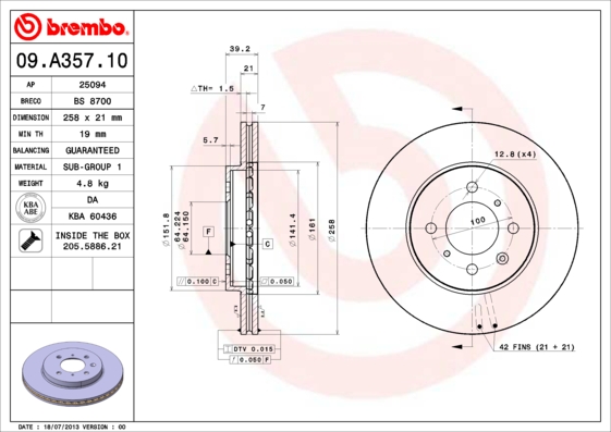 BREMBO Első féktárcsa 09.A357.10_BREMBO