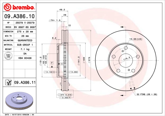 BREMBO Első féktárcsa 09.A386.11_BREMBO