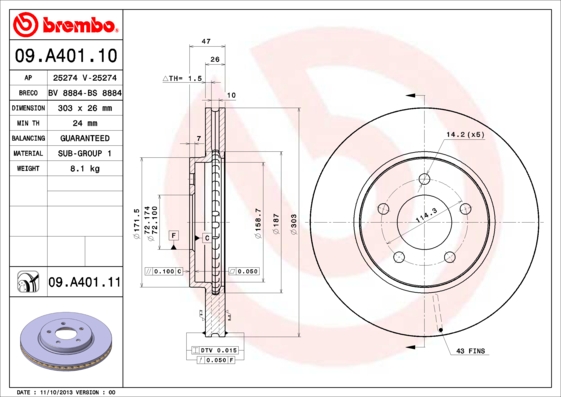 BREMBO Első féktárcsa 09.A401.11_BREMBO