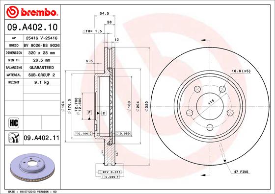 BREMBO Féktárcsa, mind 09.A402.11_BREMBO