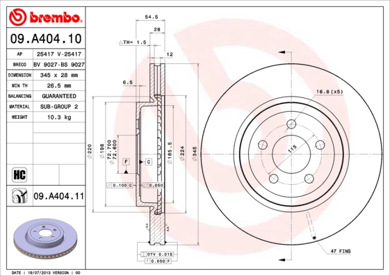 BREMBO Első féktárcsa 09.A404.11_BREMBO