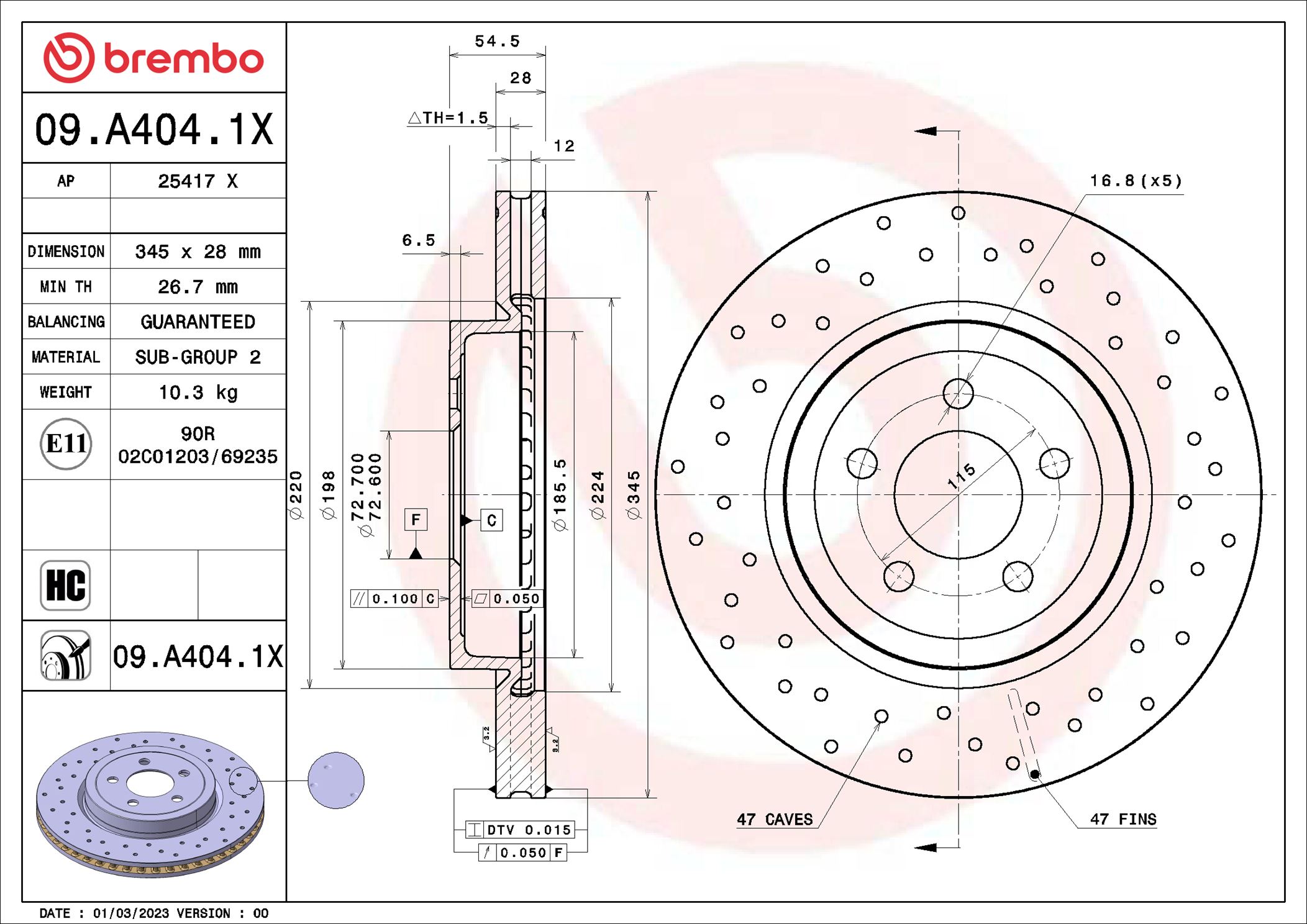 BREMBO Féktárcsa, mind 09.A404.1X_BREMBO