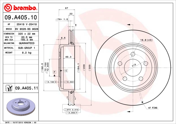 BREMBO Hátsó féktárcsa 09.A405.11_BREMBO