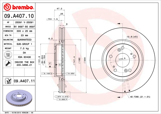 BREMBO Első féktárcsa 09.A407.11_BREMBO