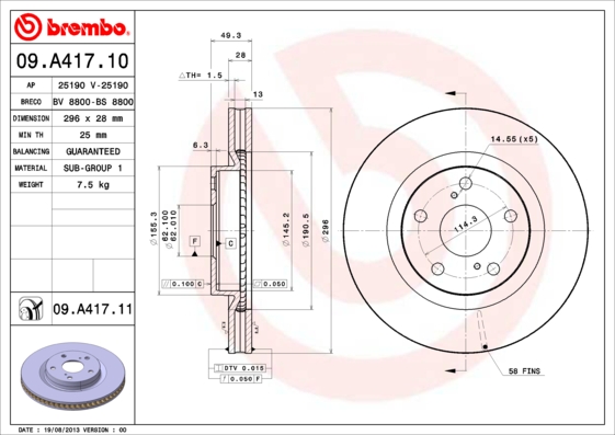 BREMBO Első féktárcsa 09.A417.11_BREMBO