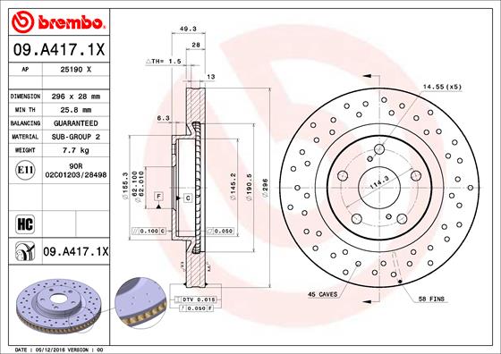 BREMBO Első féktárcsa 09.A417.1X_BREMBO