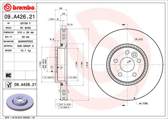 BREMBO 09.A426.21_BREMBO Féktárcsa, mind