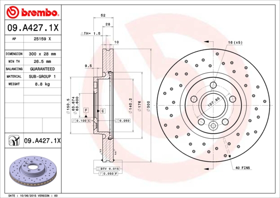 BREMBO Első féktárcsa 09.A427.1X_BREMBO