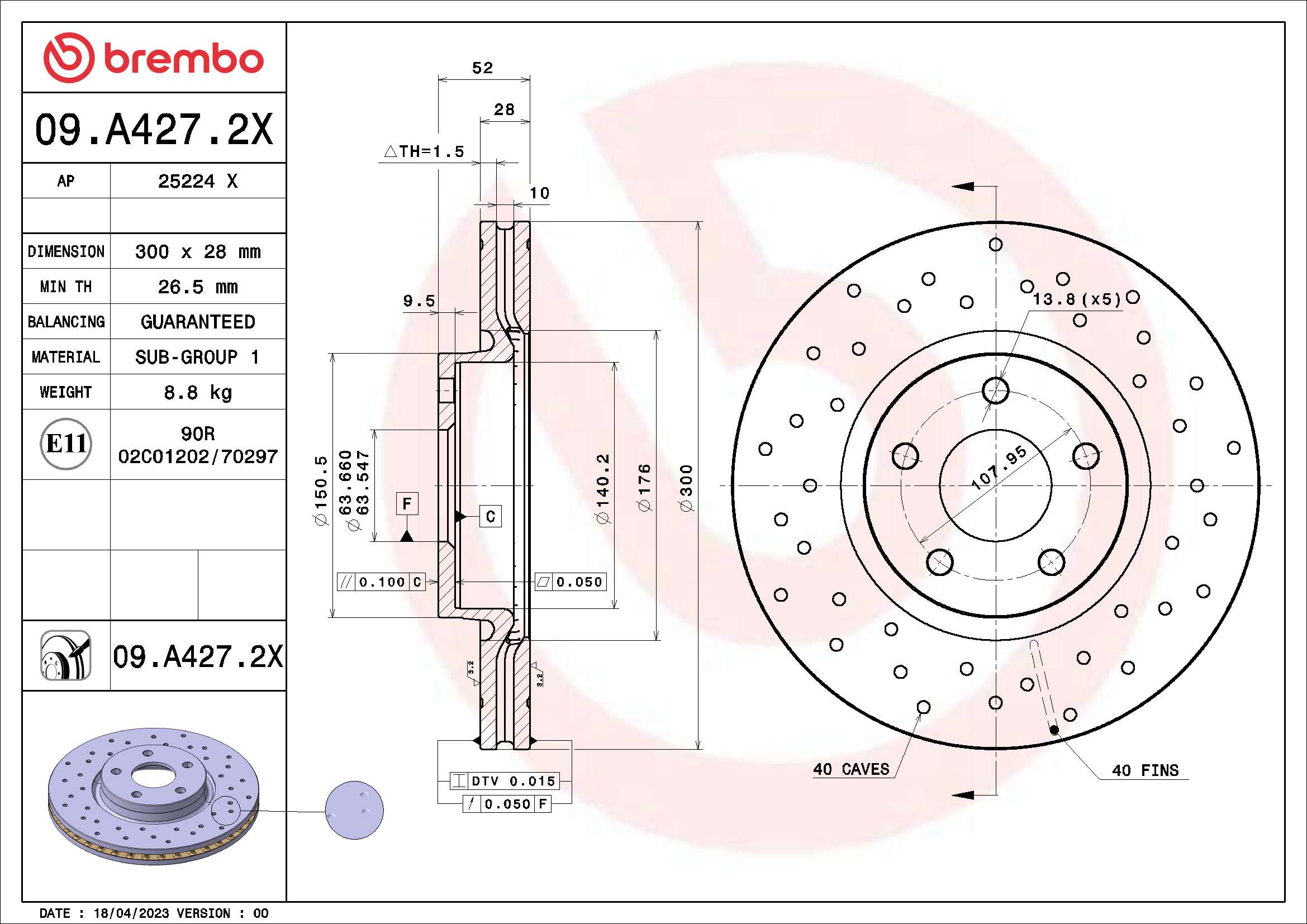 BREMBO Féktárcsa, mind 09.A427.2X_BREMBO