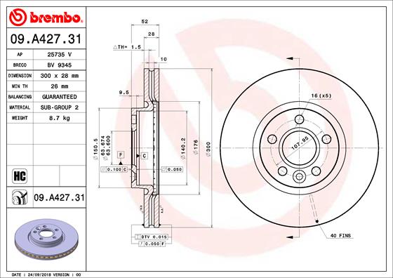 BREMBO Féktárcsa, mind 09.A427.31_BREMBO