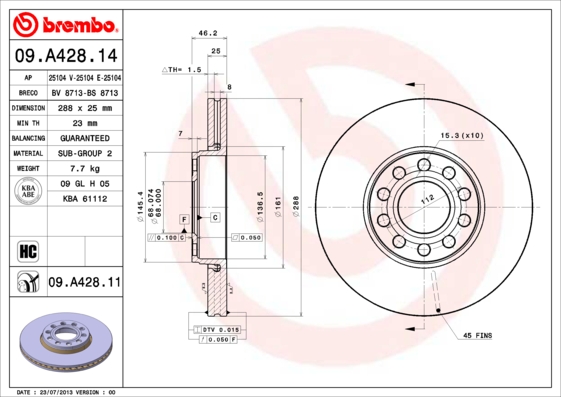 BREMBO Első féktárcsa 09.A428.11_BREMBO